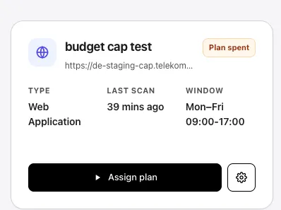 Project card in the Plan spent state with the Assign plan button as the primary action